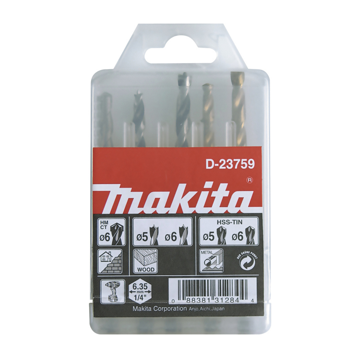 Makita 5-tlg. Metall-/Stein-/Holzbohrerset 1/4" D-23759